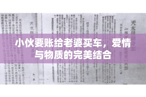 小伙要账给老婆买车，爱情与物质的完美结合